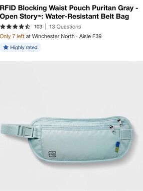 NWOT RFID Blocking Waist Pouch in Sage green blue